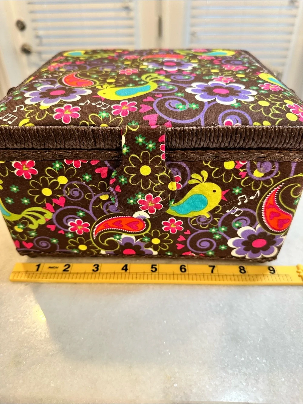 Vintage Colorful Floral Sewing Box/Basket with Tray - Made In Philippines 🇵🇭